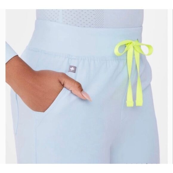 NWT women’s FIGS Zamora Blue with Neon WAIST TIE Jogger Scrub Pants SZ XS - Picture 3 of 11